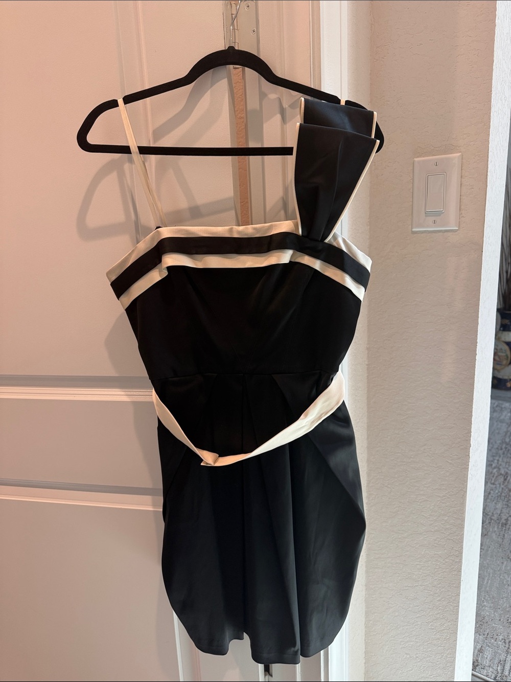 BCBGMaxAzria Black and White Bow-Trim Cocktail Dress